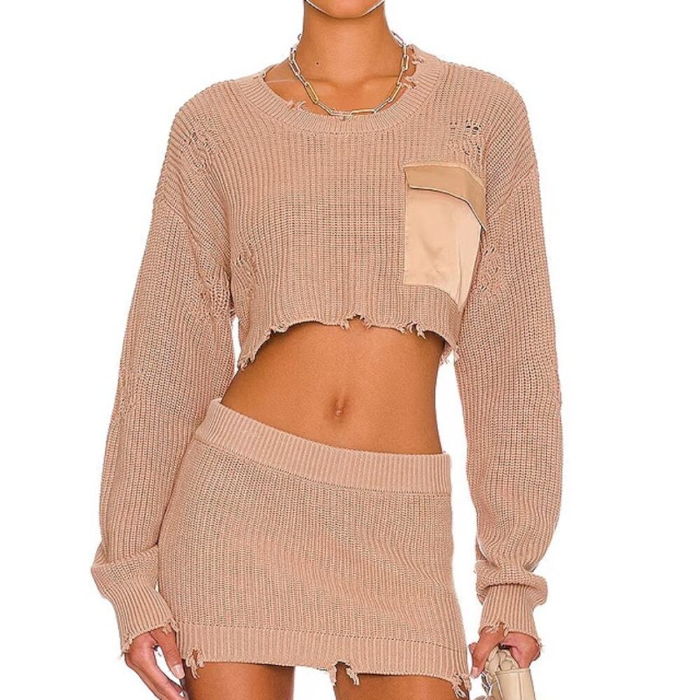 SER.O.YA Devin Cropped Sweater Size XS Natural Distressed Edgy Grunge NWT